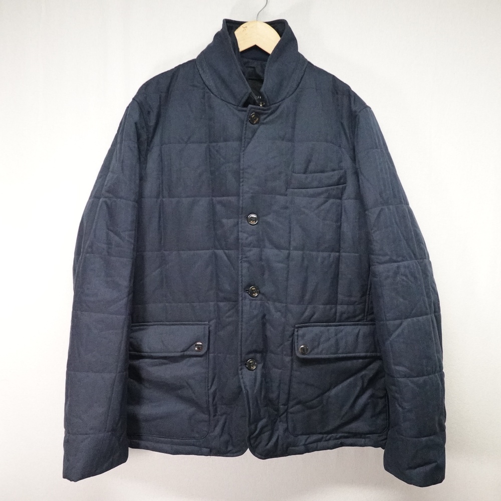 Ted Baker Jacket Mens 2XL Blue Quilted Herringbone Full Zip Button Insulated